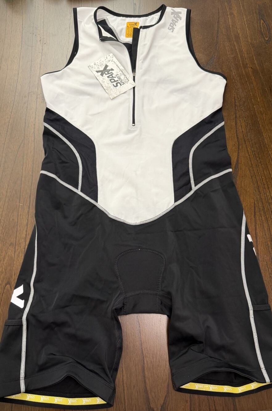 NEW Sparx Tri Suit Mens 2XL Black White Sleeveless Padded Cycling Zip Triathlon